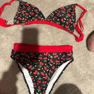 Cherry Print bikini - Black and Red cherry design